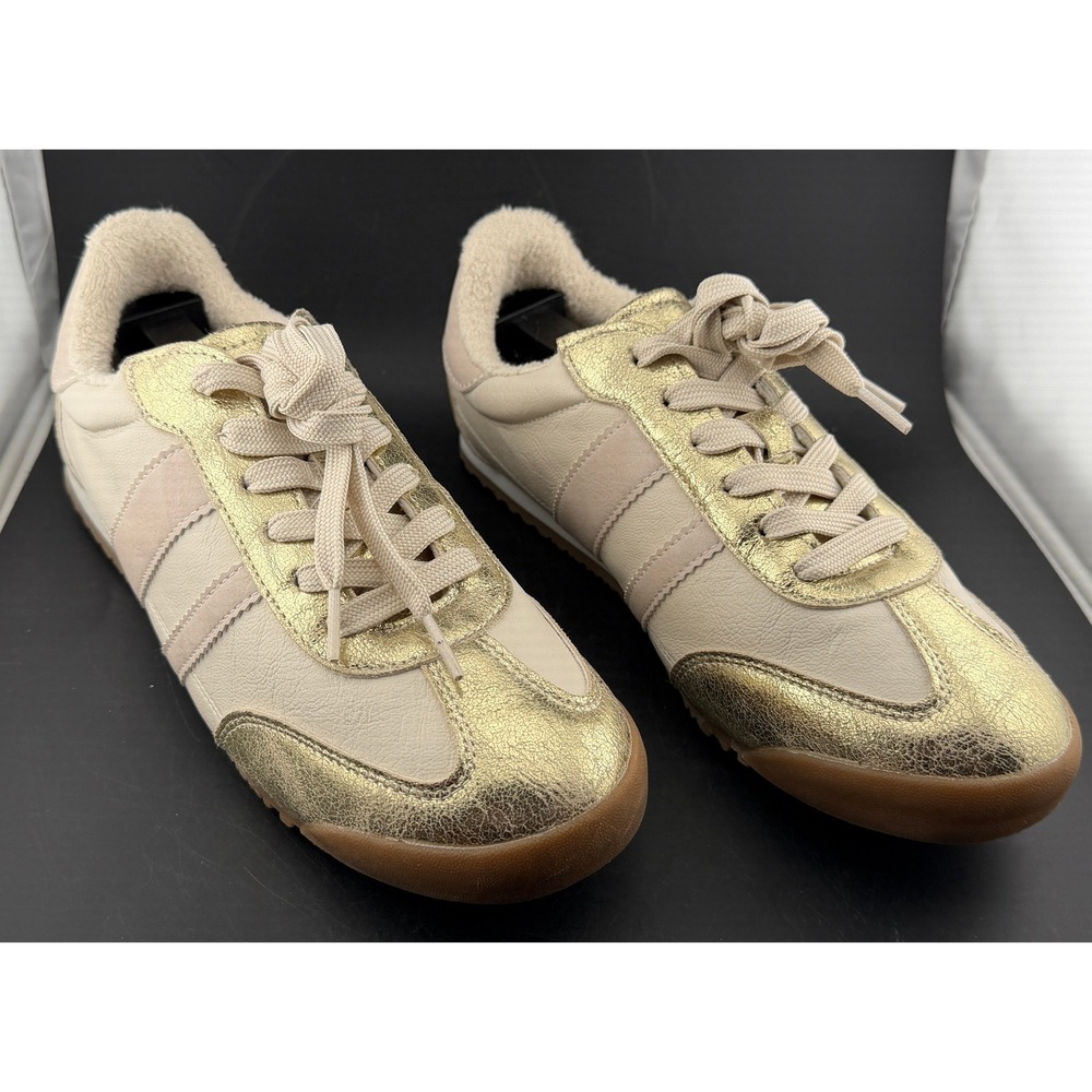 DV Dolce Vita-Cream and Gold Metallic Sherpa, Lined Sneakers, Womens 8.5